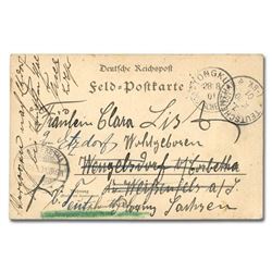 China, 1901 (Aug. 28), stampless Fieldpost card, sent Tongku to Wenzelsdorf