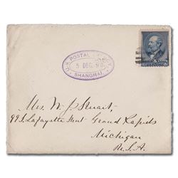 U.S. Offices in China, 1890 (Dec. 5), cover sent Shanghai to Grand Rapids, Michigan