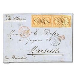 Shanghai, 1872 (July 27), lovely "Custom House Shanghai" cover, sent to Marseille, France