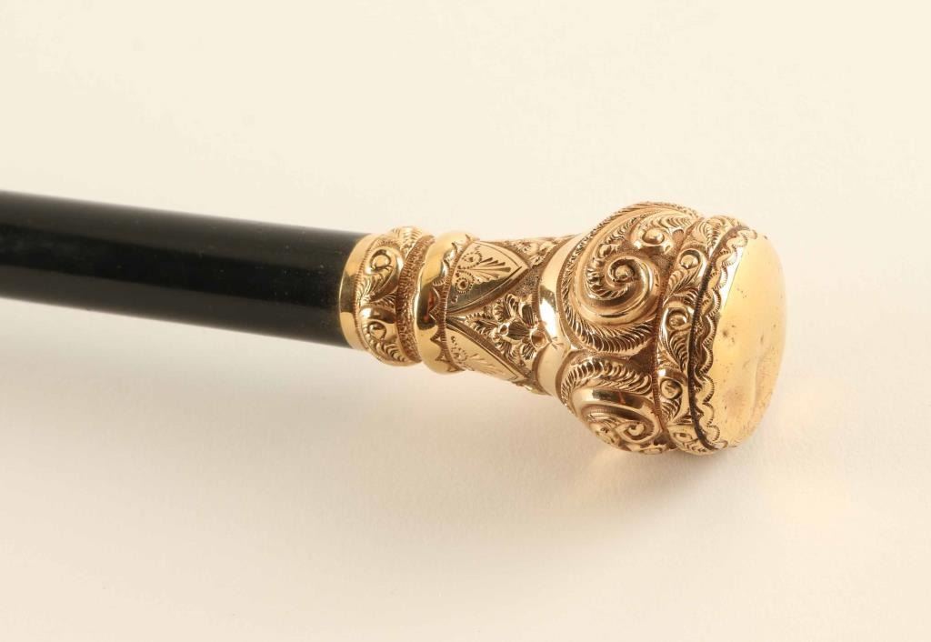 Antique Wood Cane with Gold Handle