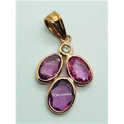 14K Rose Gold Pink Sapphire(1.5ct) Diamond(0.04ct) Pendant, Insurance Value $2200 (Estimated Selling