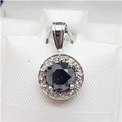 14K White Gold Black Diamond(0.6ct) White Diamond(0.12ct) Pendant (~weight 1.4g), Appraised Retail $