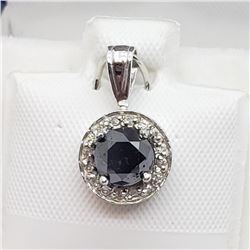 14K White Gold Black Diamond(0.6ct) White Diamond(0.12ct) Pendant (~weight 1.4g), Appraised Retail $