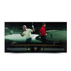 Tiger Woods  Jack Nicklaus Signed "Masterful" 18x36 Photo (UDA COA)