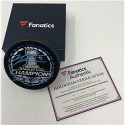Jordan Binnington Signed 2019 Stanley Cup Championship Logo Hockey Puck Inscribed "19 SC Champs" (Fa