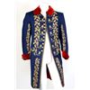 Image 1 : Désirée (1954) - Blue tailcoat jacket with allover gold foliate motif to front and red velvet collar