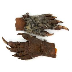 Hercules / Xena - Pair of foam rubber gloves shaped like creature's hands with matted hairy backs an
