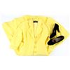 Image 1 : Land Girls (1998) - Yellow wool fabric coat dress with plastic flower shaped buttons and a pair of b