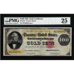 1882 $100 Gold Certificate Note Fr.1214 PMG Very Fine 25