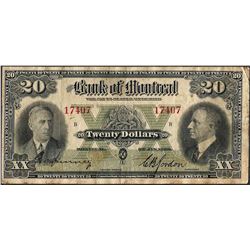 1938 $20 The Bank of Montreal Canada Note
