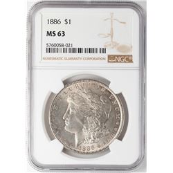 1886 $1 Morgan Silver Dollar Coin NGC MS63