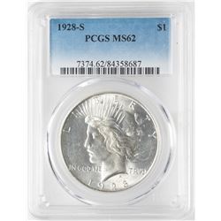 1928-S $1 Peace Silver Dollar Coin PCGS MS62