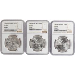Lot of (3) 1985 MO Mexico Libertad 1 Onza Silver Coins NGC MS67