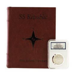 1858-O SS Republic Seated Liberty Half Dollar Coin NGC Shipwreck Effect with Book