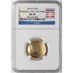 2014-W $5 Baseball Hall of Fame Gold Coin NGC MS70