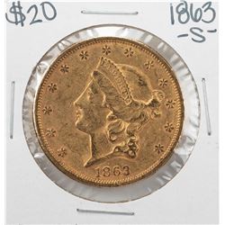 1863-S $20 Liberty Head Double Eagle Gold Coin Civil War Date