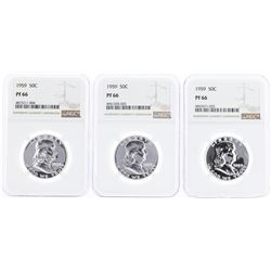Lot of (3) 1959 Franklin Half Dollar Coins NGC PF66