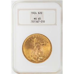 1924 $20 St. Gaudens Double Eagle Gold Coin NGC MS65