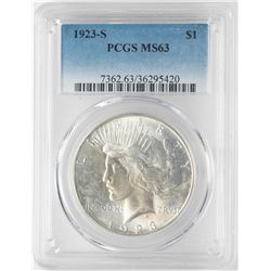 1923-S $1 Peace Silver Dollar Coin PCGS MS63
