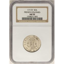 1711-D French Colonies 30 Deniers Colonial Coin NGC AU55