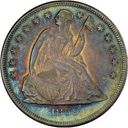 1859-O $1 Seated Liberty Silver Dollar Coin Amazing Toning