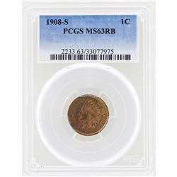 1908-S Indian Head Penny Coin PCGS MS63RB
