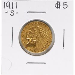 1911-S $5 Indian Head Half Eagle Gold Coin