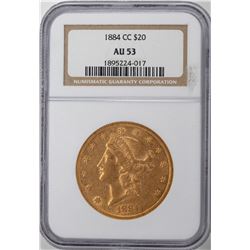 1884-CC $20 Liberty Head Double Eagle Gold Coin NGC AU53