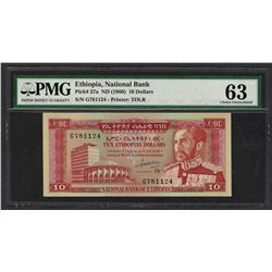1966 National Bank Ethiopia 10 Dollars Note Pick# 27a PMG Chouce Uncirculated 63