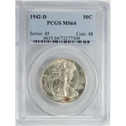 1942-D Walking Liberty Half Dollar Coin PCGS MS64