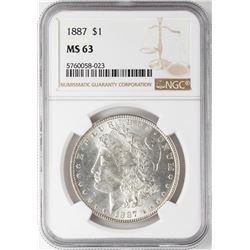 1887 $1 Morgan Silver Dollar Coin NGC MS63