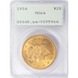 1904 $20 Liberty Head Double Eagle Gold Coin PCGS MS64 Old Green Rattler