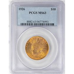 1926 $10 Indian Head Eagle Gold Coin PCGS MS63