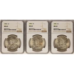 Lot of (3) 1896 $1 Morgan Silver Dollar Coins NGC MS63