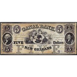 1800's $5 Canal Bank New Orleans, LA Obsolete Note