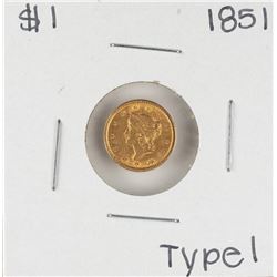 1851 Type 1 $1 Liberty Head Gold Dollar Coin
