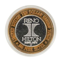 .999 Silver Hilton Reno, Nevada $10 Casino Limited Edition Gaming Token