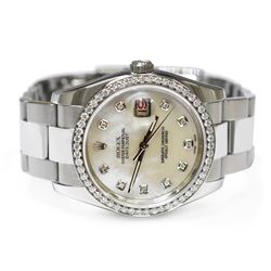 Rolex Datejust Stainless Steel 36mm Mother of Pearl Diamond Dial Watch