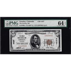 1929 $5 Greely, Colorado CH#4437 National Currency Note PMG Choice Uncirculated 64EPQ