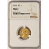 Image 1 : 1926 $2 1/2  Indian Head Quarter Eagle Gold Coin NGC MS63
