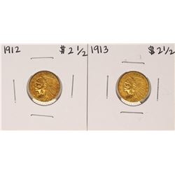 Lot of 1912-1913 $2 1/2 Indian Head Quarter Eagle Gold Coins