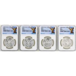 Lot of (2) 1982Mo & (2) 1983Mo Mexico Libertad Onza Silver Coins NGC MS65