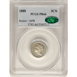 1888 Proof Three Cent Nickel Coin PCGS PR66 CAC