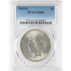 1922-S $1 Peace Silver Dollar Coin PCGS MS61