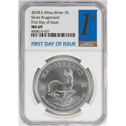 2018 South Africa Krugerrand Silver Coin NGC MS69 First Day of Issue