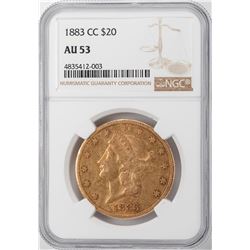 1883-CC $20 Liberty Head Double Eagle Gold Coin NGC AU53