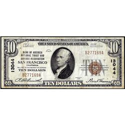 1929 $10 Bank of America San Francisco, CA CH# 13044 National Currency Note