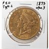 Image 1 : 1873 $20 Type 2 Open 3 Liberty Head Double Eagle Gold Coin
