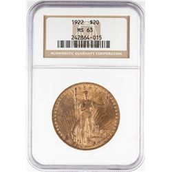 1922 $20 St. Gaudens Double Eagle Gold Coin NGC MS63