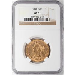 1894 $10 Liberty Head Eagle Gold Coin NGC MS61